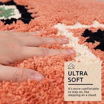 DEXDE Boho Bathroom Rugs Coral Red Bath Mat Non-Slip Long Bathroom Rug Runner Luxury Soft Absorbent Carpet for Bathroom Shower Kitchen Entryway Western Farmhouse Decor 20x47