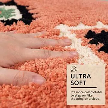 DEXDE Boho Bathroom Rugs Coral Red Bath Mat Non-Slip Long Bathroom Rug Runner Luxury Soft Absorbent Carpet for Bathroom Shower Kitchen Entryway Western Farmhouse Decor 20x47