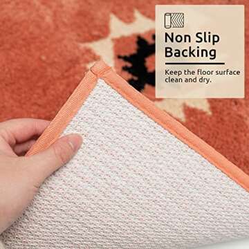 DEXDE Boho Bathroom Rugs Coral Red Bath Mat Non-Slip Long Bathroom Rug Runner Luxury Soft Absorbent Carpet for Bathroom Shower Kitchen Entryway Western Farmhouse Decor 20x47