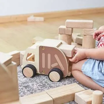 Guidecraft Wooden Garbage Truck: Vehicle Play Set, Kids Learning and Educational Dramatic Play Toy