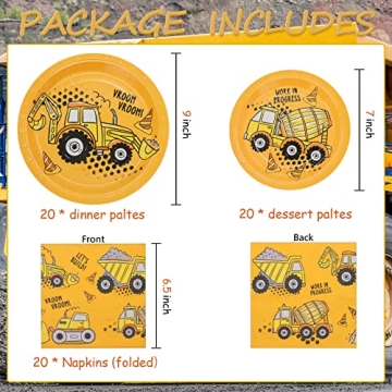 DYLIVeS Construction Birthday Party Plates & Napkins Set