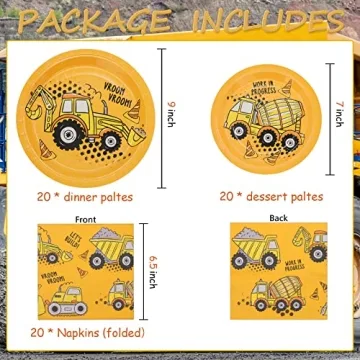 DYLIVeS Construction Birthday Party Plates & Napkins Set
