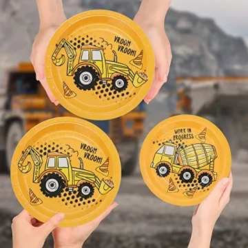 DYLIVeS Construction Birthday Party Plates & Napkins Set