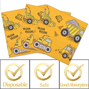 DYLIVeS Construction Birthday Party Plates & Napkins Set