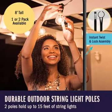 Holiday Styling String Light Poles for Outdoor String Lights - Metal Light Pole w/Hooks for Outdoor ...