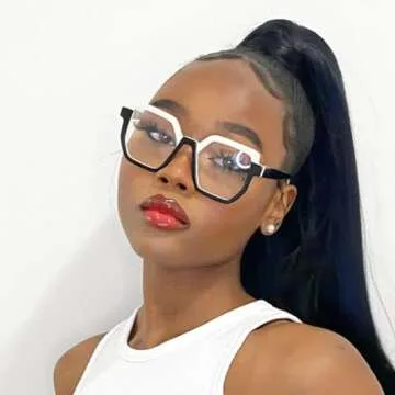 VOOGLAM Square Blue Light Blocking Glasses for Women Men Anti UV Eyestrain Computer Eyewear Black Wh...