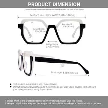 VOOGLAM Square Blue Light Blocking Glasses for Women Men Anti UV Eyestrain Computer Eyewear Black White Mixon GWA611936-01