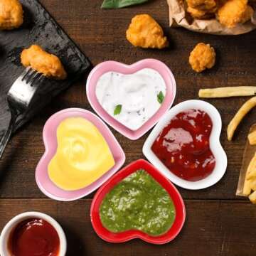 Hushee 12 Pcs Valentine's Day Heart Shaped Side Dish Bowl Ceramic Seasoning Dishes Soy Dipping Sauce Dishes Bowl for Valentine's Day Party Wedding Party (Red, White, Pink,XOXO, Love, Kiss Me)