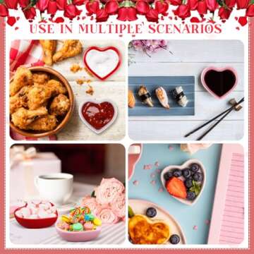 Hushee 12 Pcs Valentine's Day Heart Shaped Side Dish Bowl Ceramic Seasoning Dishes Soy Dipping Sauce Dishes Bowl for Valentine's Day Party Wedding Party (Red, White, Pink,XOXO, Love, Kiss Me)
