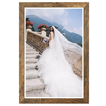 Capcillin 12x18 Picture Frame Wood Pattern Rustic Brown Poster Frame Set of 1, Wall Mounting, Plexig...