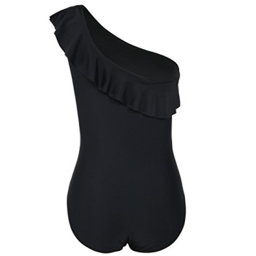 Hilor Women's One Piece Swimsuits One Shoulder Swimwear Asymmetric Ruffle Monokinis Bathing Suits Black 10