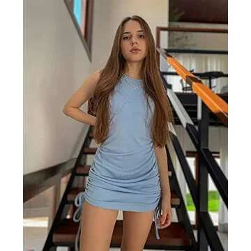 BTFBM Women Sleeveless Bodycon Ruched Dress - Adjusted Fit, Versatile Style!