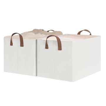 StorageWorks Storage Bins, Fabric Storage Bins for Shelves, Large Storage Baskets with Metal Frame, Closet Baskets and Bins with Handles, Beige, 2-Pack