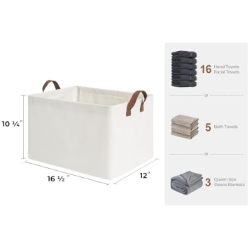 StorageWorks Storage Bins, Fabric Storage Bins for Shelves, Large Storage Baskets with Metal Frame, Closet Baskets and Bins with Handles, Beige, 2-Pack