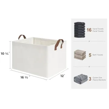 StorageWorks Storage Bins, Fabric Storage Bins for Shelves, Large Storage Baskets with Metal Frame, Closet Baskets and Bins with Handles, Beige, 2-Pack