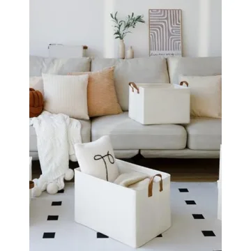 StorageWorks Storage Bins, Fabric Storage Bins for Shelves, Large Storage Baskets with Metal Frame, Closet Baskets and Bins with Handles, Beige, 2-Pack