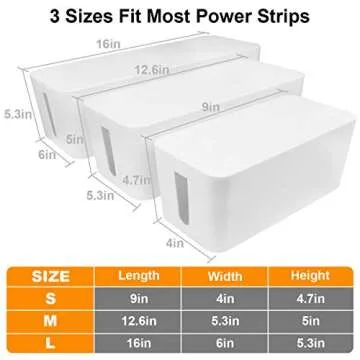 Cable Management Box DUNCHATY 3 Pack Cable Box Organizer with Large Medium Small Cord Hider Box Safe ABS Material for Cover and Hide TV Wires,Computer,Router,USB Hub and Under Desk Power Strip&Cords