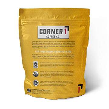 Corner One Coffee Fair Trade Organic Breakfast Blend Whole Bean Coffee, 2.5 Pounds of Premium Medium...
