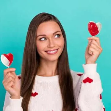 Lollipops Red Heart Shaped Strawberry N' Cream Flavored, 12 Lollipops, Individually Wrapped