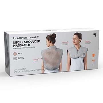 Sharper Image Heated Vibrating Massager for Neck Shoulder & Back - Heating Pad for Pain & Stress Relief, Adjustable Heat Levels, 5 Massage Modes, Muscle Soreness Recovery, Comfort & Relaxation Gift