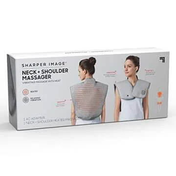 Sharper Image Heated Vibrating Massager for Neck Shoulder & Back - Heating Pad for Pain & Stress Relief, Adjustable Heat Levels, 5 Massage Modes, Muscle Soreness Recovery, Comfort & Relaxation Gift
