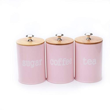 Charming Pink Canisters with Bamboo Lids for Kitchen