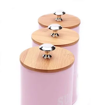 Charming Pink Canisters with Bamboo Lids for Kitchen