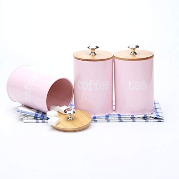 Charming Pink Canisters with Bamboo Lids for Kitchen