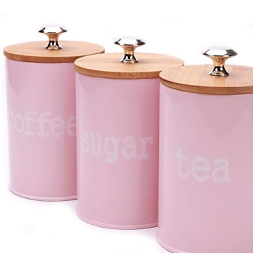 Charming Pink Canisters with Bamboo Lids for Kitchen