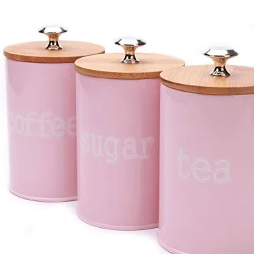 Charming Pink Canisters with Bamboo Lids for Kitchen