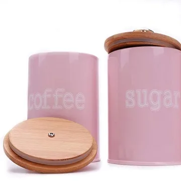 Charming Pink Canisters with Bamboo Lids for Kitchen