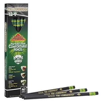 Ticonderoga Tri-Conderoga Triangular Pencils, Wood-Cased #2, Sharpener, Soft Touch Comfort Barrel, Black, 12-Pack (22500)
