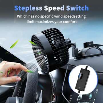 Powerful 12V Car Fan - Adjustable & Quiet Cooling