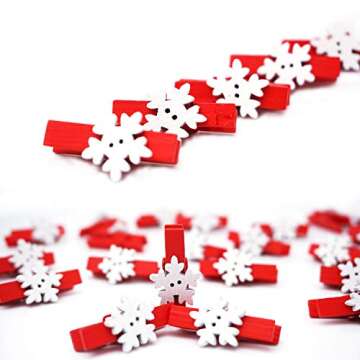 50PCS Christmas Wooden Clothespins, Mini Snowflake Photo Clips, 10 Meters Jute Twine for Hanging