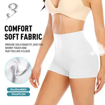 Seamless Shaping Boyshorts Panties for Women Tummy Control Shapewear Under Dress Slip Shorts Underwear (Basic White-3,S)