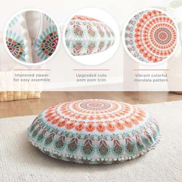 Codi Meditation Floor Pillow, Round Large Pillows Seating for Adults, Bohemian Mandala Circle Cushio...