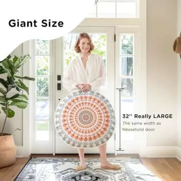 Codi Meditation Floor Pillow, Round Large Pillows Seating for Adults, Bohemian Mandala Circle Cushion for Outdoor Fireplace Yoga Living Room, 32 Inch, Memory Foam Added, Coral