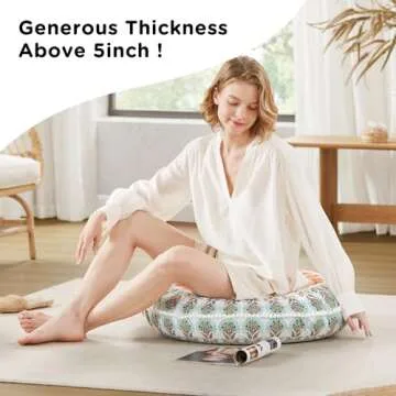 Codi Meditation Floor Pillow, Round Large Pillows Seating for Adults, Bohemian Mandala Circle Cushion for Outdoor Fireplace Yoga Living Room, 32 Inch, Memory Foam Added, Coral