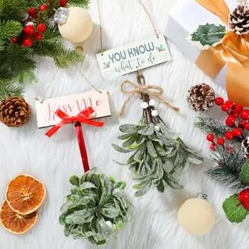 Vercraft Mistletoe Christmas Decor - 2 Wooden Plaques for Festive Cheer