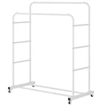 Laiensia Double Rods Clothing Rack with Wheels, Garment Rack for Hanging Clothes, Multi-functional B...