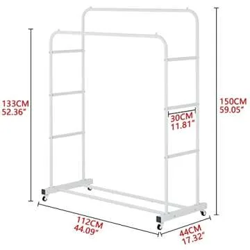 Laiensia Double Rods Clothing Rack with Wheels, Garment Rack for Hanging Clothes, Multi-functional Bedroom Clothes Rack, White