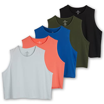 5 Pack: Womens Summer Cute Crop Tank Top Shirt Trendy Dry Fit Ladies Tops Tees Athletic Yoga Workout...