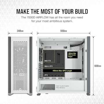 CORSAIR 7000D AIRFLOW Full-Tower ATX PC Case – High-Airflow Front Panel – Spacious Interior – Easy Cable Management – 3x 140mm AirGuide Fans with PWM Repeater Included – White