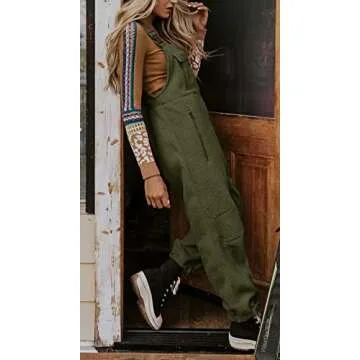 Ebifin Women's Fleece Warm Overalls Winter Loose Casual Jumpsuits with Pockets