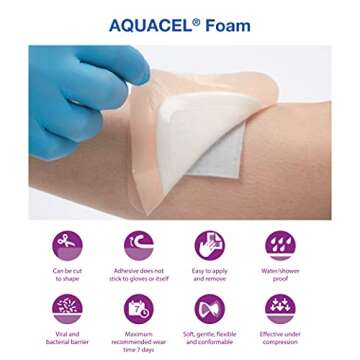 ConvaTec AQUACEL Foam 4"x4" Wound Dressing with Silicone Gel Adhesive, Waterproof, Flexible, Medical Grade with Hydrofiber Technology, Sterile, Square, 10ct Box