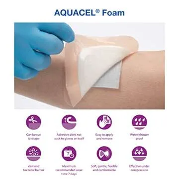 ConvaTec AQUACEL Foam 4"x4" Wound Dressing with Silicone Gel Adhesive, Waterproof, Flexible, Medical Grade with Hydrofiber Technology, Sterile, Square, 10ct Box