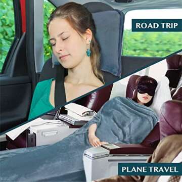 PAVILIA Travel Blanket and Pillow for Cozy Travel Comfort