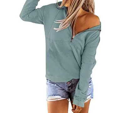 Floral Find Women's Long Sleeve Lapel Half Zip Up Sweatshirt Solid Stylish Loose Fit Casual Pullover...