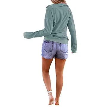 Floral Find Women's Long Sleeve Lapel Half Zip Up Sweatshirt Solid Stylish Loose Fit Casual Pullover Tops Mint Green