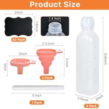 Akamino 16 Oz Condiment Squeeze Bottles, 5 Pack Plastic Squeeze Squirt Bottle with Flip Top Cap, Mul...